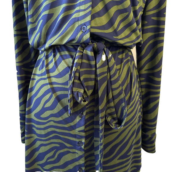 Eloquii Elements Green/ Black Zebra Print Button Down Midi Dress Size 14 - Picture 6 of 14